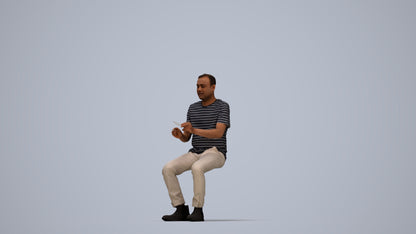 realistic 3D people man casual sitting, render-ready for V-Ray and Corona, FBX OBJ, top-down view render
