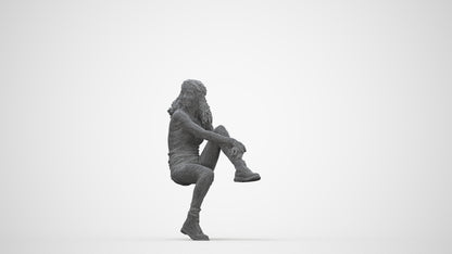 3D people model woman casual sitting, scanned human for 3ds Max rendering, wireframe back view