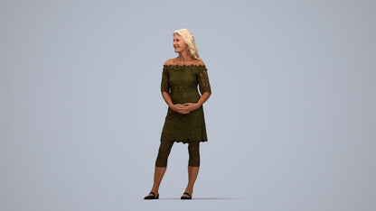 photogrammetry 3D senior woman casual standing, realistic human model archviz FBX, top-down view render