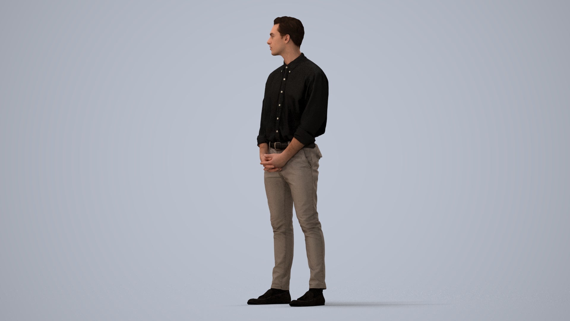 3D people model man casual standing, scanned human for 3ds Max rendering, three-quarter view render