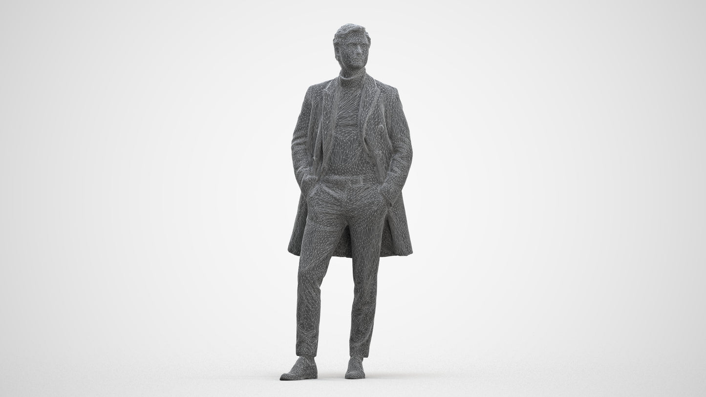 3D scanned man standing business, photorealistic archviz people for Enscape and SketchUp, three-quarter front view render