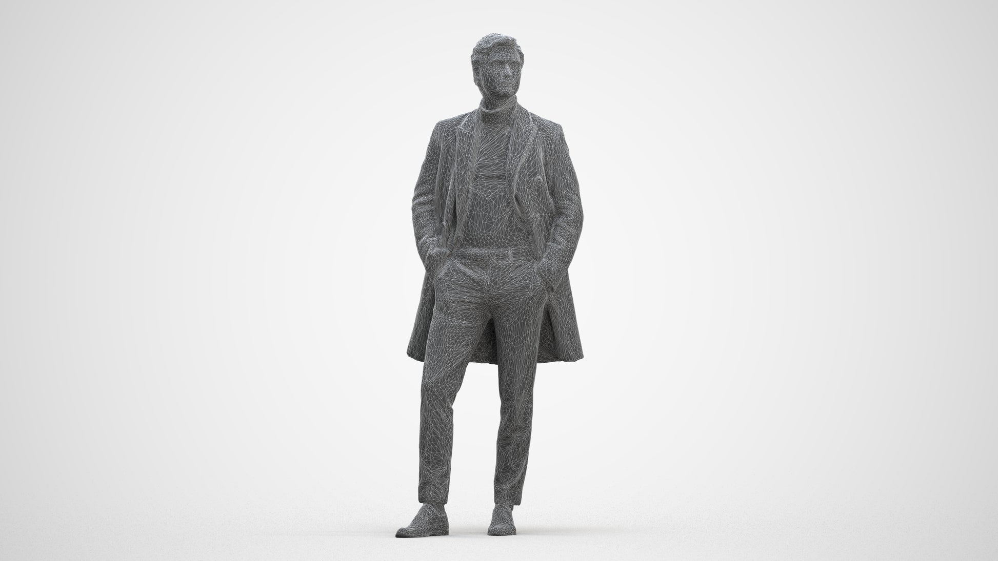 3D scanned man standing business, photorealistic archviz people for Enscape and SketchUp, three-quarter front view render