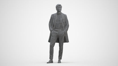 3D scanned man standing business, photorealistic archviz people for Enscape and SketchUp, three-quarter front view render