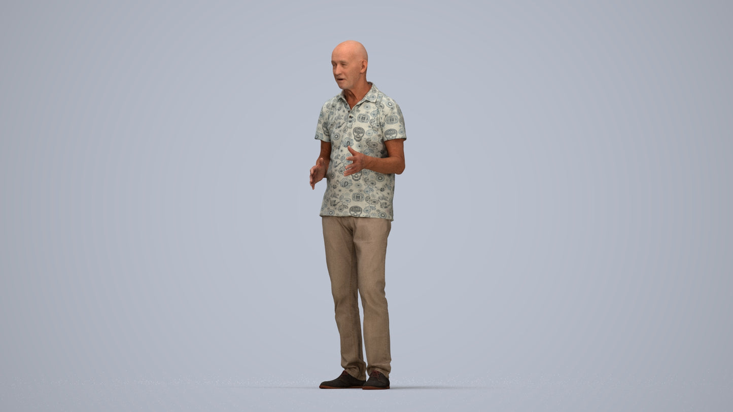 scanned 3D senior man casual standing, photogrammetry people for Enscape and V-Ray, top-down view render