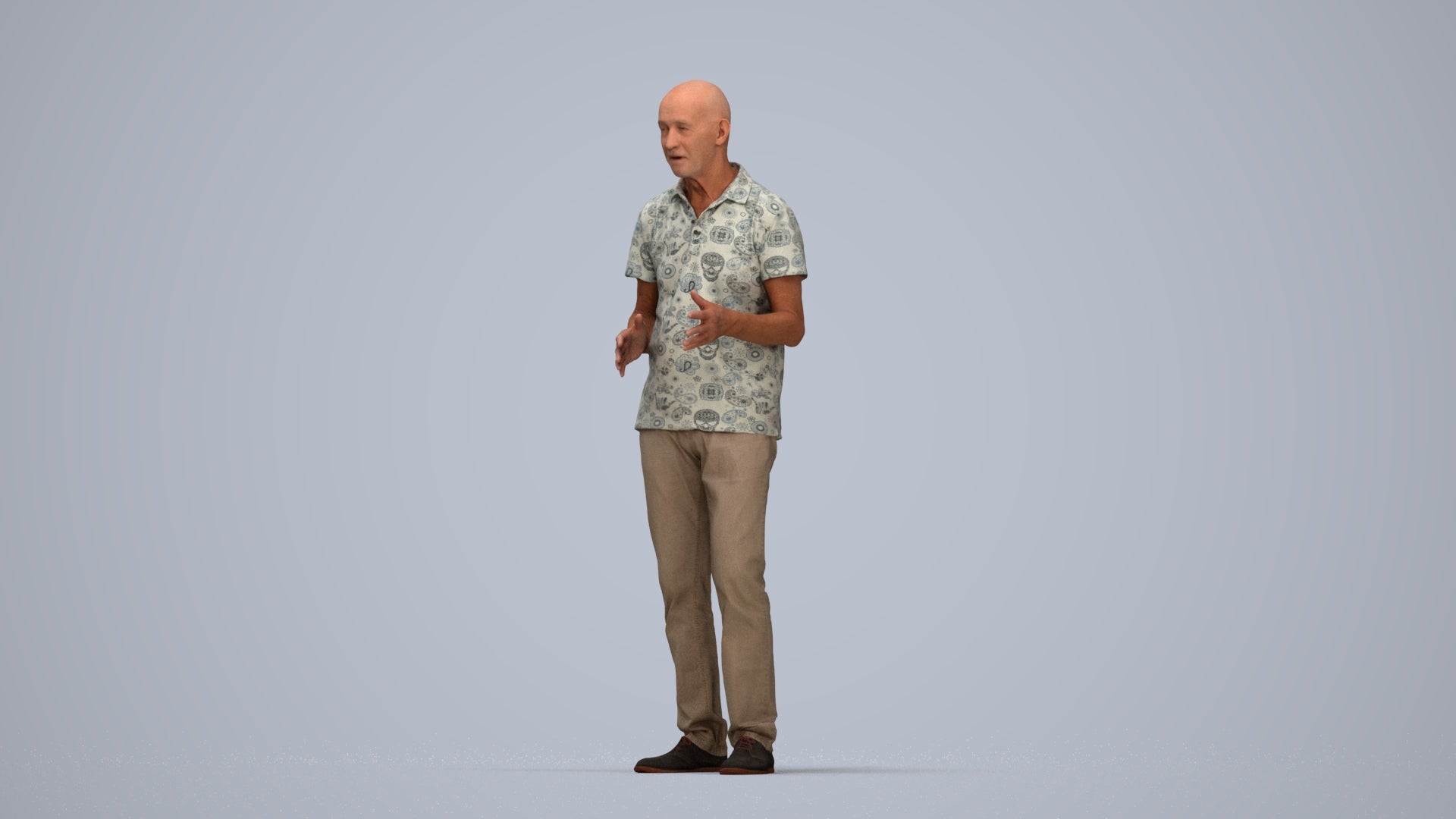 scanned 3D senior man casual standing, photogrammetry people for Enscape and V-Ray, top-down view render
