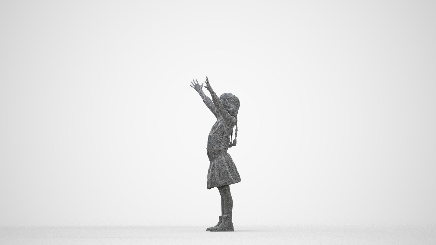 3D scanned girl kids casual, photorealistic archviz people for Enscape and SketchUp, wireframe back view