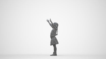 3D scanned girl kids casual, photorealistic archviz people for Enscape and SketchUp, wireframe back view