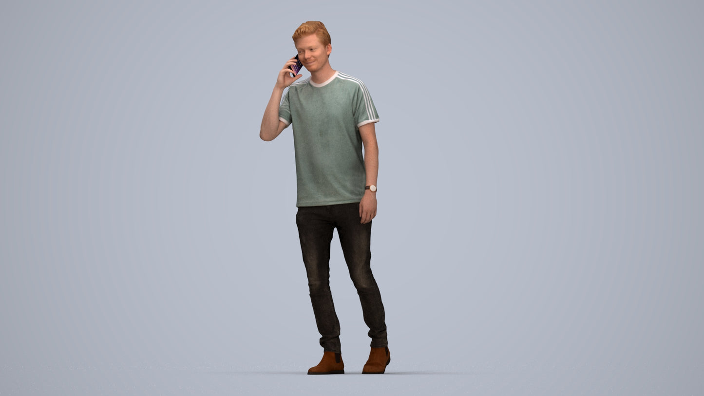 scanned 3D man casual walking, photogrammetry people for Enscape and V-Ray, top-down view render