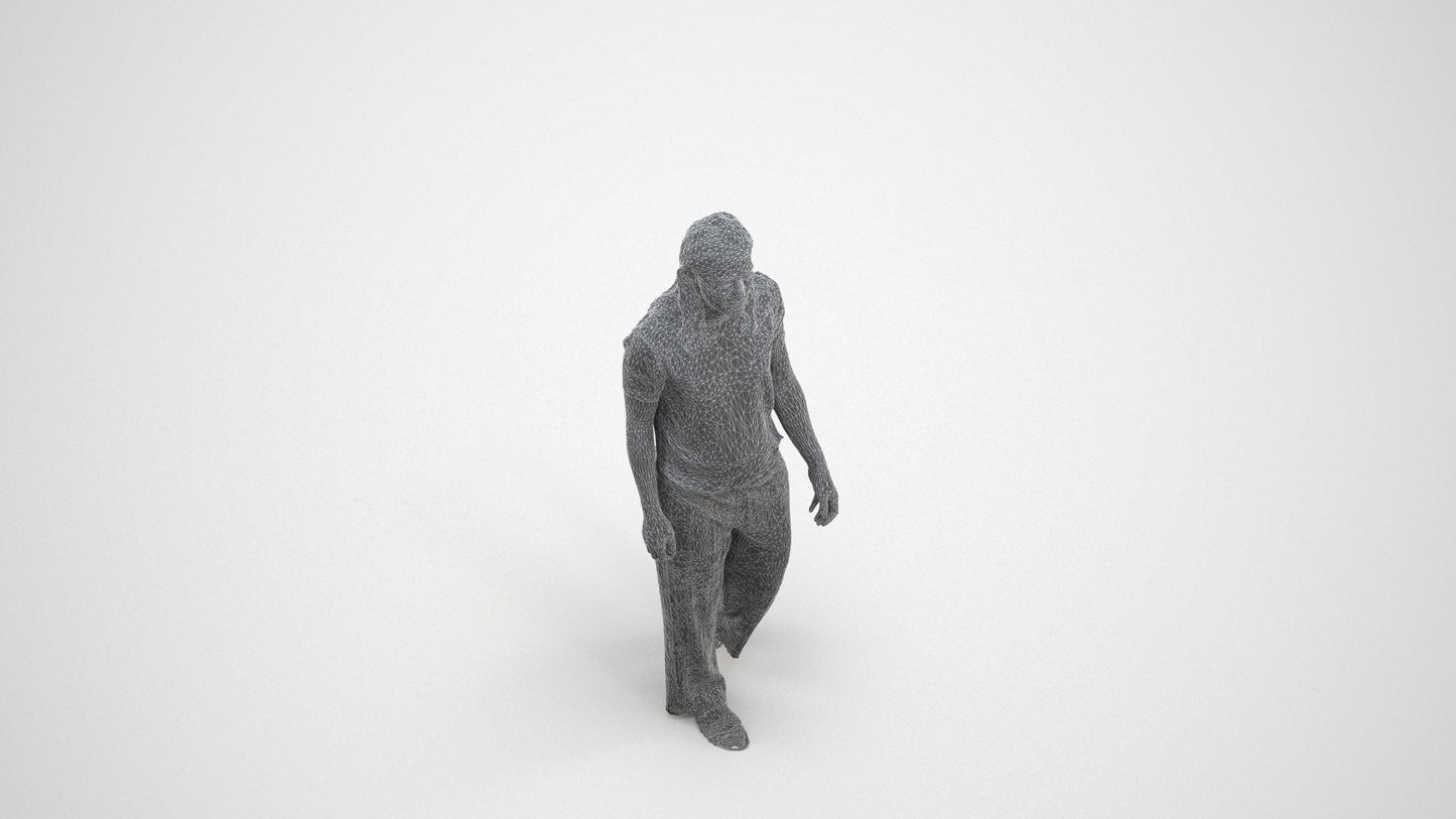 3D scanned woman walking casual, photorealistic archviz people for Enscape and SketchUp, wireframe three-quarter view