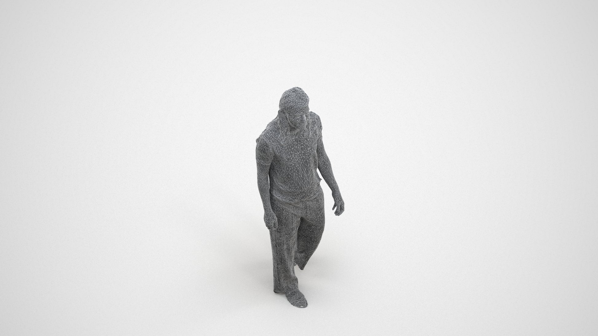 3D scanned woman walking casual, photorealistic archviz people for Enscape and SketchUp, wireframe three-quarter view
