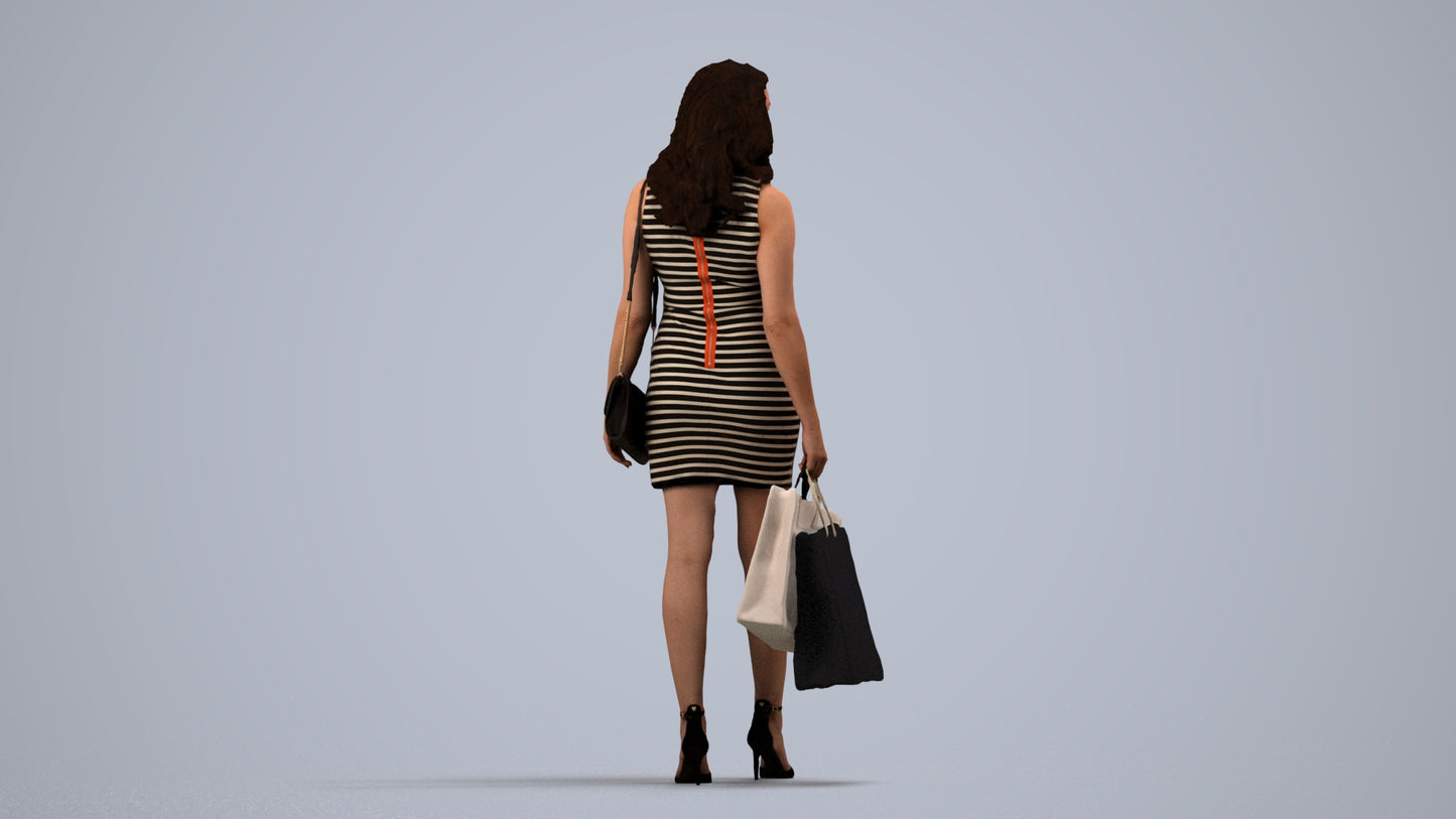 3D people model woman casual shopping, scanned human for 3ds Max rendering, side view render