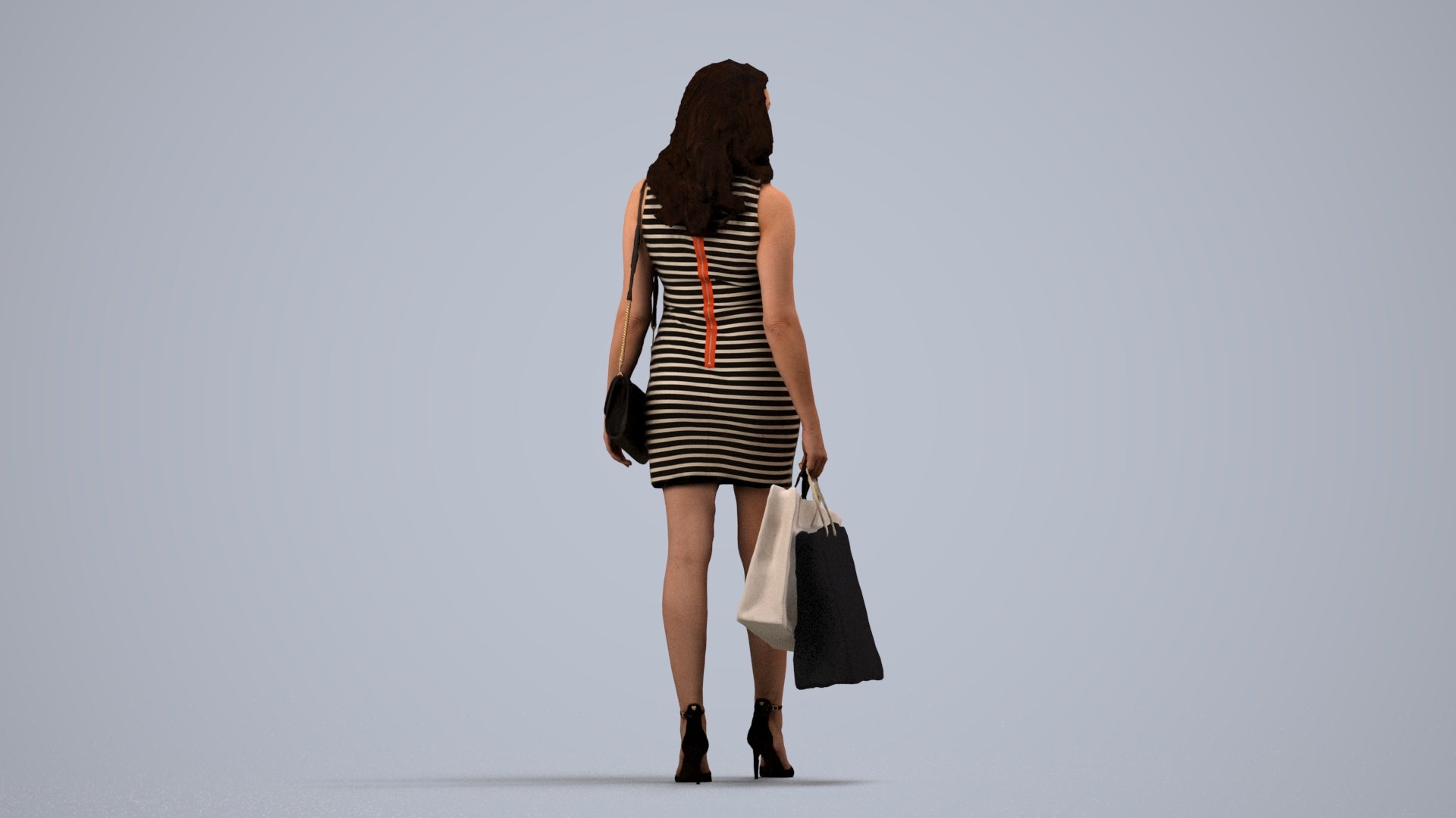 3D people model woman casual shopping, scanned human for 3ds Max rendering, side view render