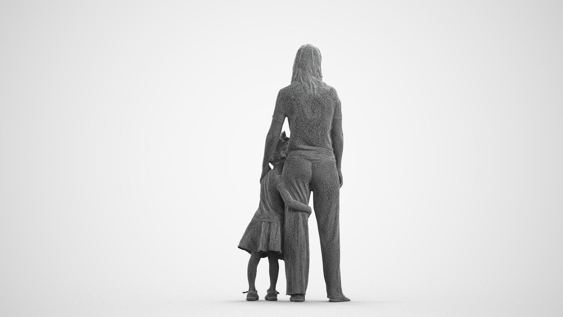 3D human model girl casual kids, photogrammetry scanned person for archviz, wireframe front view