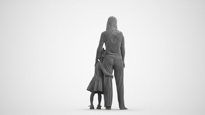 3D human model girl casual kids, photogrammetry scanned person for archviz, wireframe front view