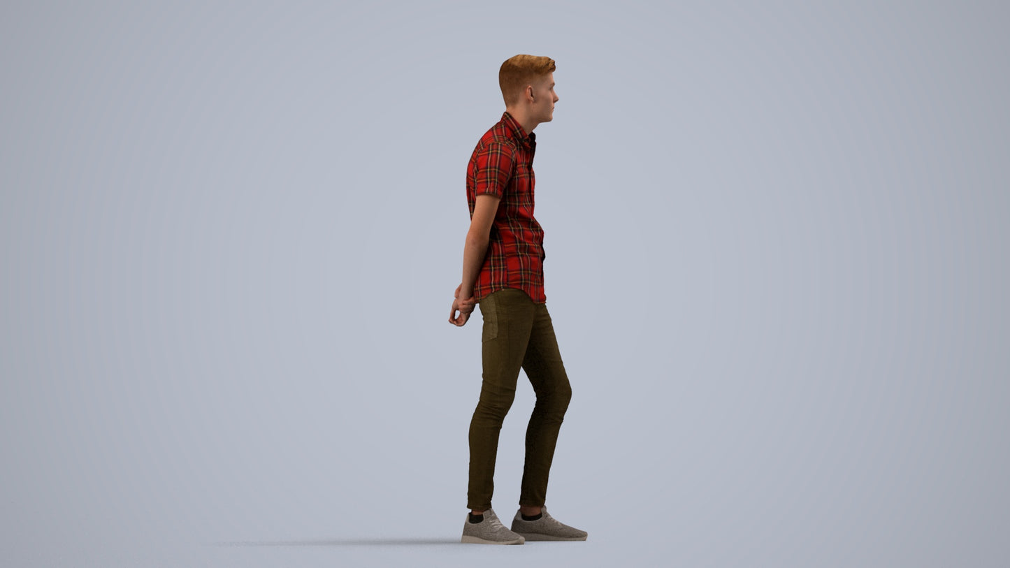 realistic 3D man casual standing, scanned archviz people for Blender and 3ds Max, side view render
