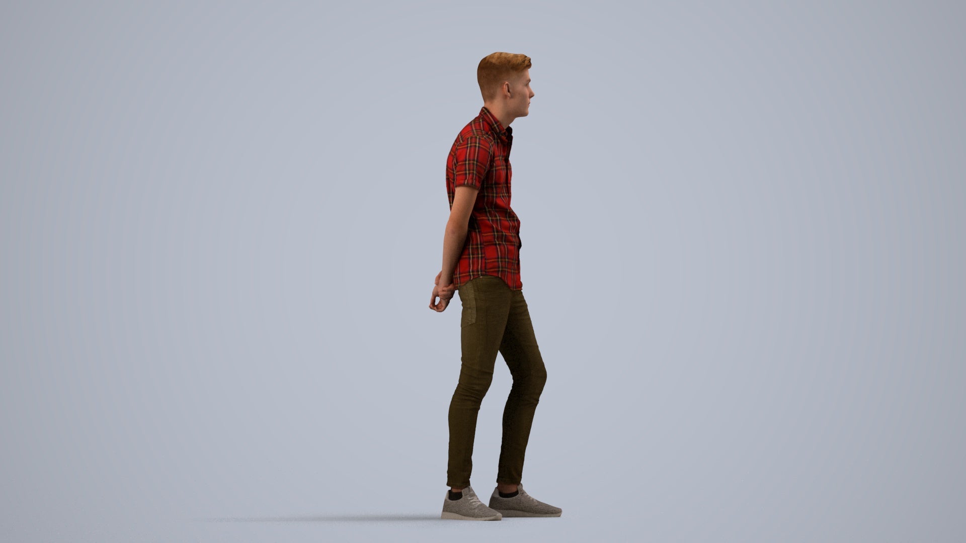 realistic 3D man casual standing, scanned archviz people for Blender and 3ds Max, side view render