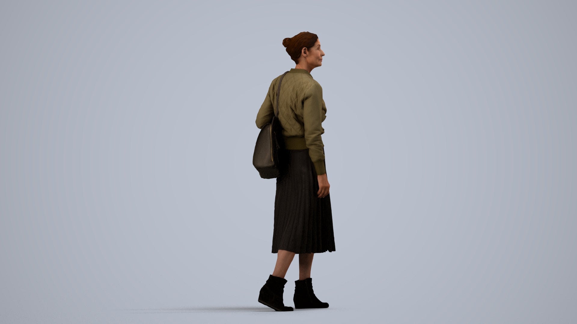 3D scanned senior woman walking casual, photorealistic archviz people for Enscape and SketchUp, side view render