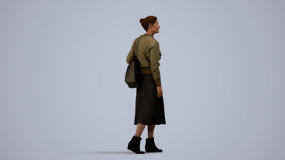 3D scanned senior woman walking casual, photorealistic archviz people for Enscape and SketchUp, side view render