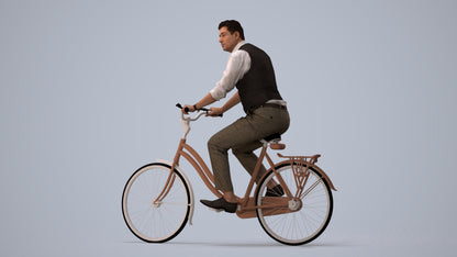 realistic 3D man business cycling, scanned archviz people for Blender and 3ds Max, three-quarter view render