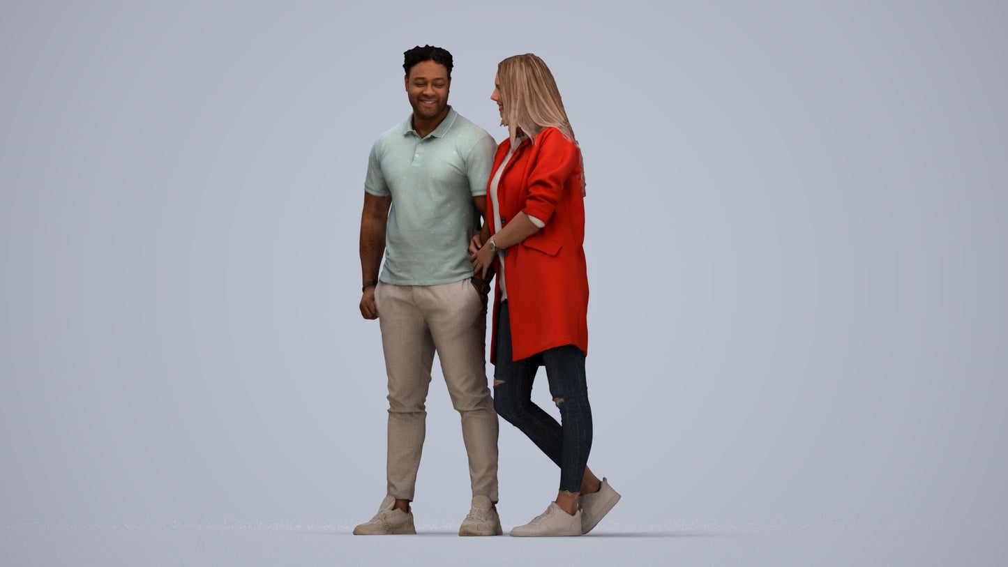 realistic 3D human man casual couple, archviz people FBX OBJ for Blender, top-down view render