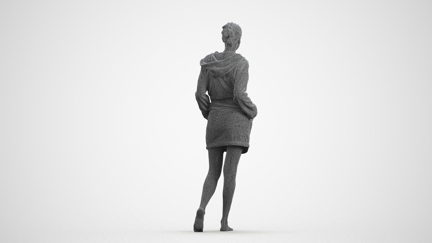 realistic 3D woman bathroom, scanned archviz people for Blender and 3ds Max, wireframe front view