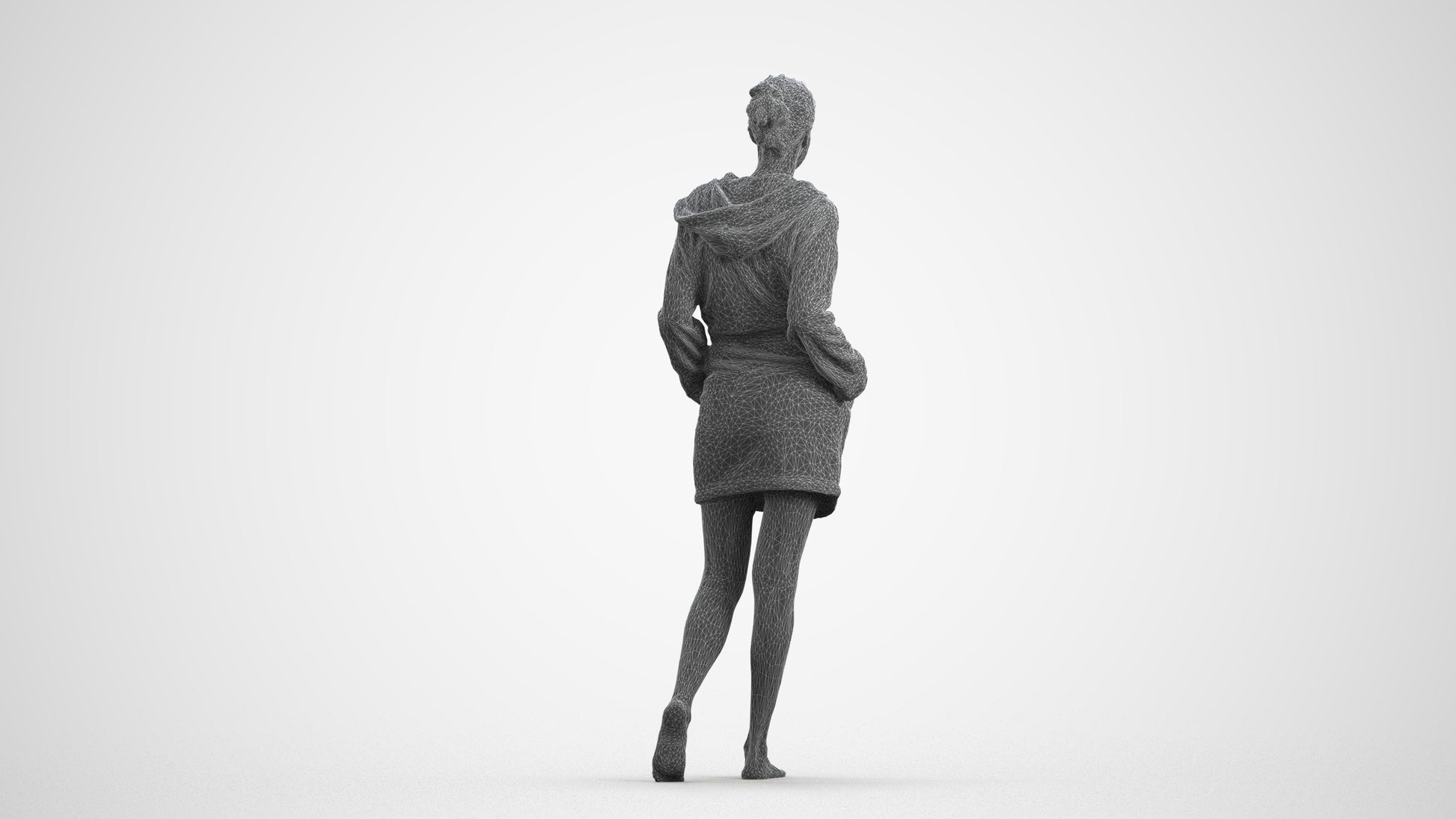 realistic 3D woman bathroom, scanned archviz people for Blender and 3ds Max, wireframe front view