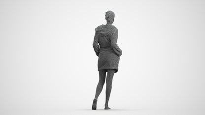realistic 3D woman bathroom, scanned archviz people for Blender and 3ds Max, wireframe front view