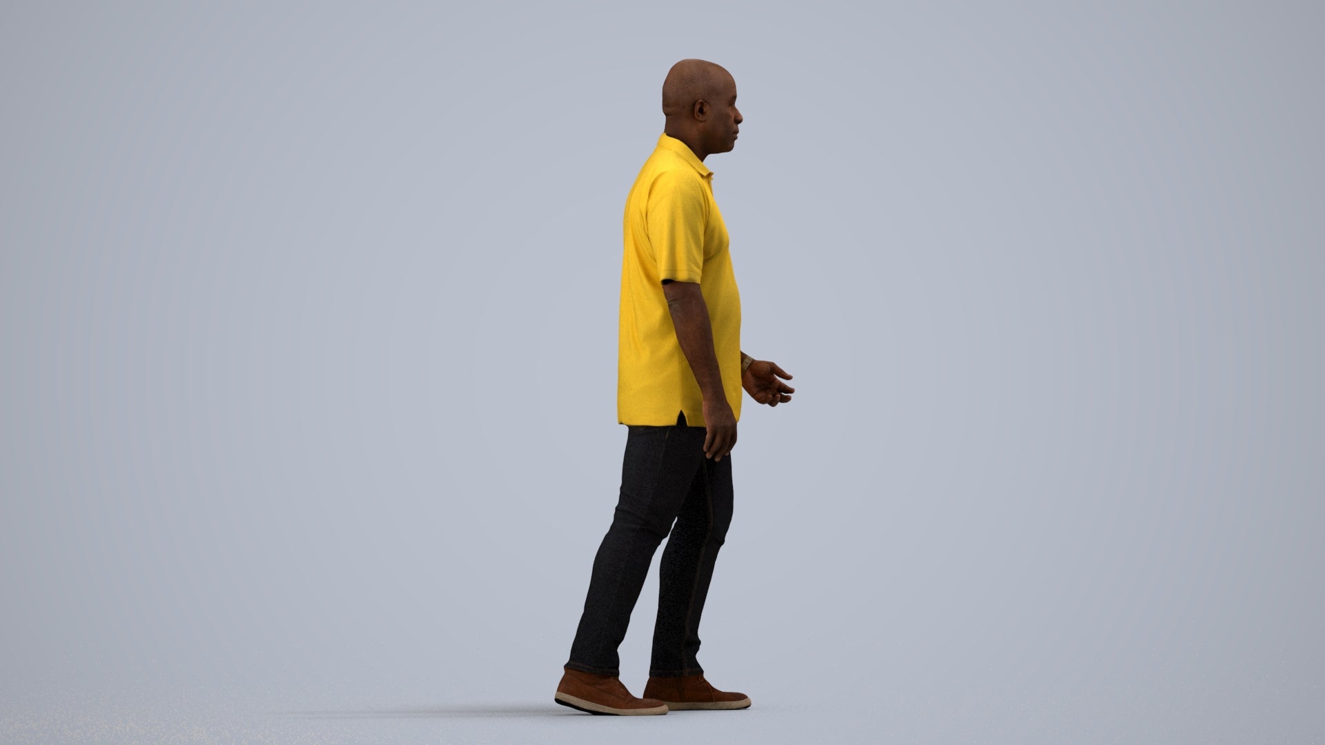 realistic 3D people man casual walking, render-ready for V-Ray and Corona, FBX OBJ, side view render