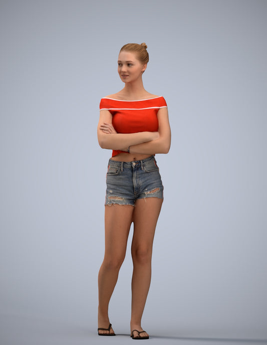 3D scanned girl walking casual, photorealistic archviz people for Enscape and SketchUp