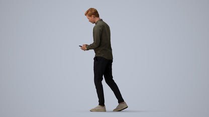 realistic 3D man casual walking, scanned archviz people for Blender and 3ds Max, three-quarter view render