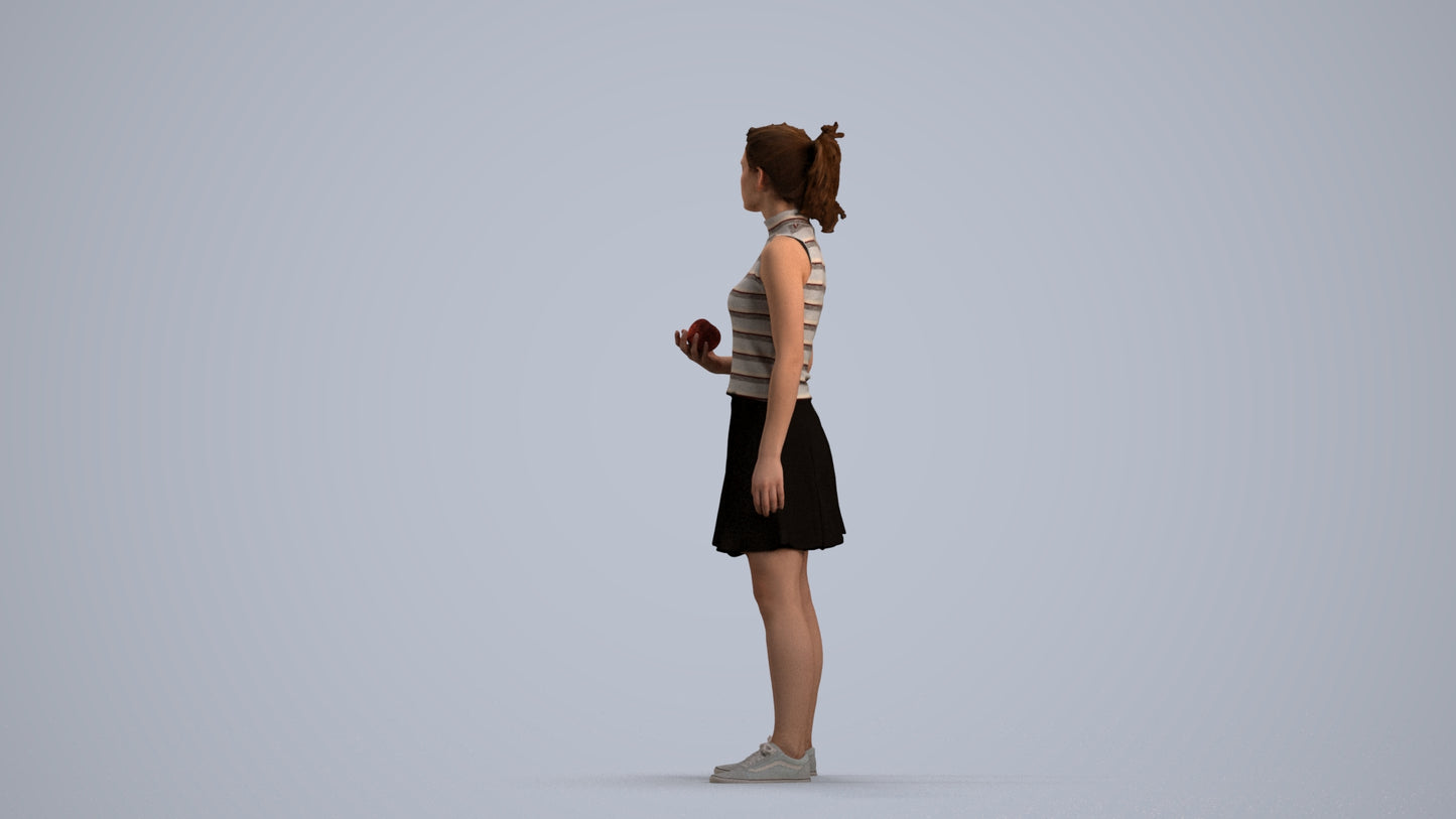 realistic 3D woman casual standing, scanned archviz people for Blender and 3ds Max, front view render