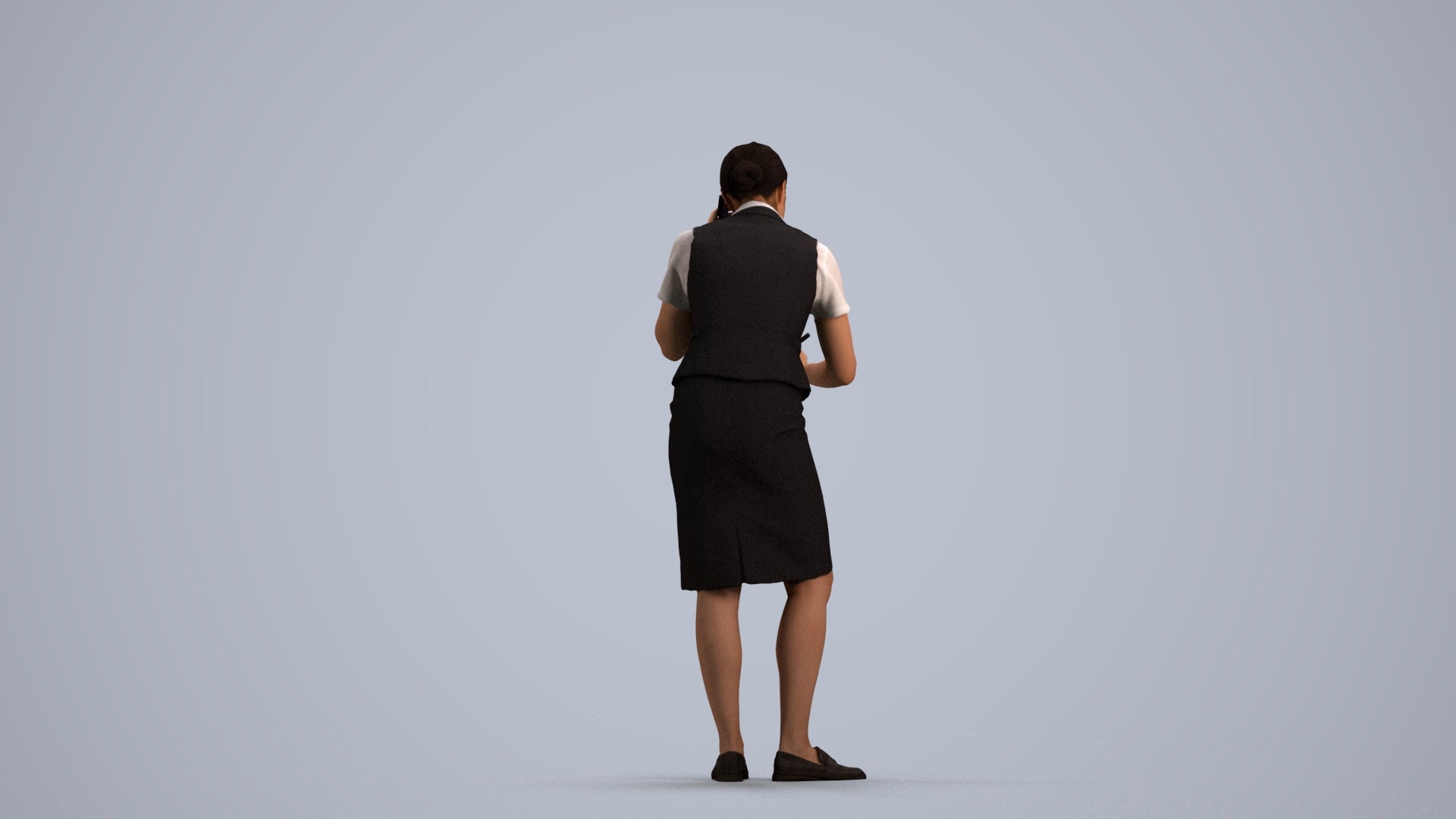 realistic 3D woman hospitality, scanned archviz people for Blender and 3ds Max, front view render