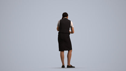 realistic 3D woman hospitality, scanned archviz people for Blender and 3ds Max, front view render