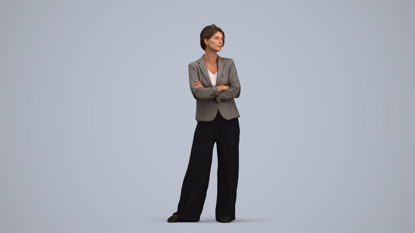 3D human model woman business, photogrammetry scanned person for archviz, standing pose render