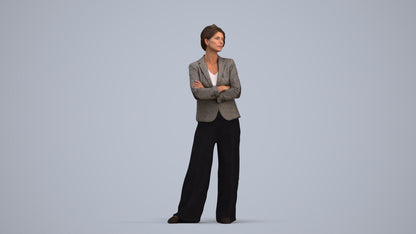 3D human model woman business, photogrammetry scanned person for archviz, standing pose render