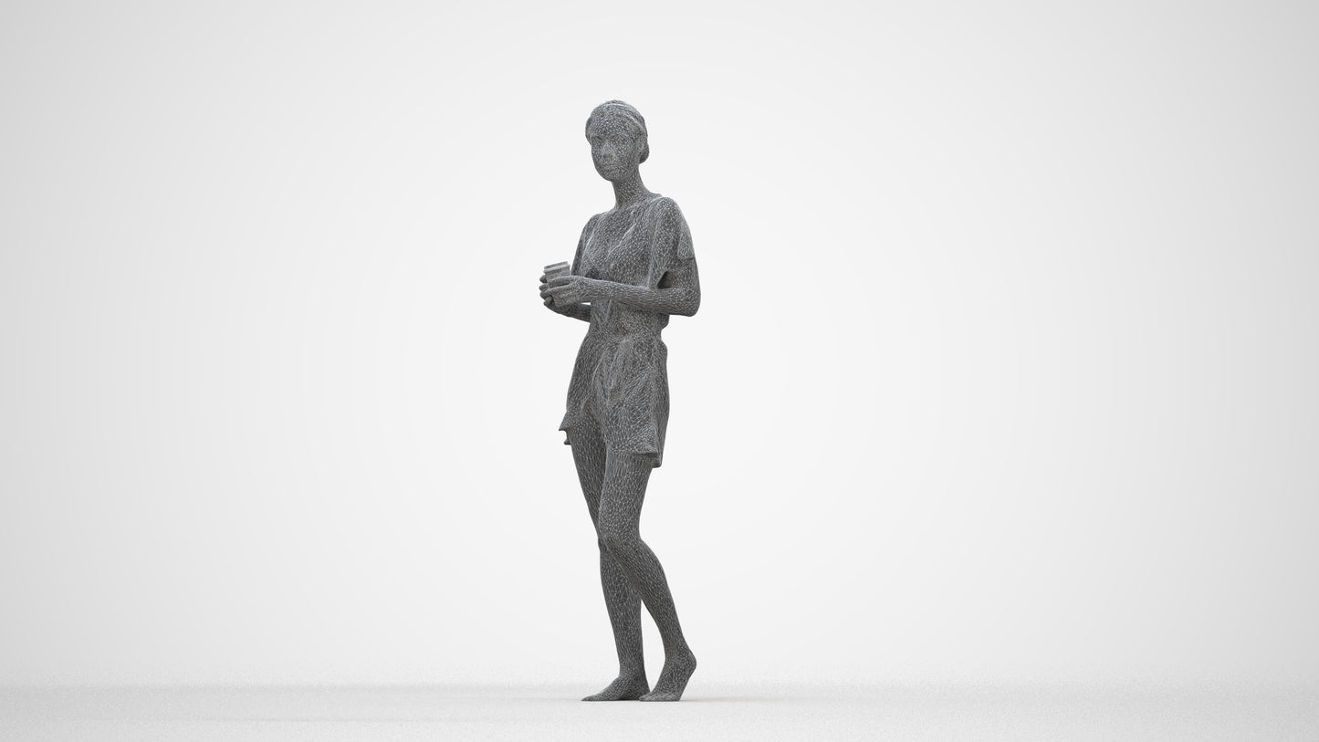 3D people model woman bathroom, scanned human for 3ds Max rendering, wireframe back view