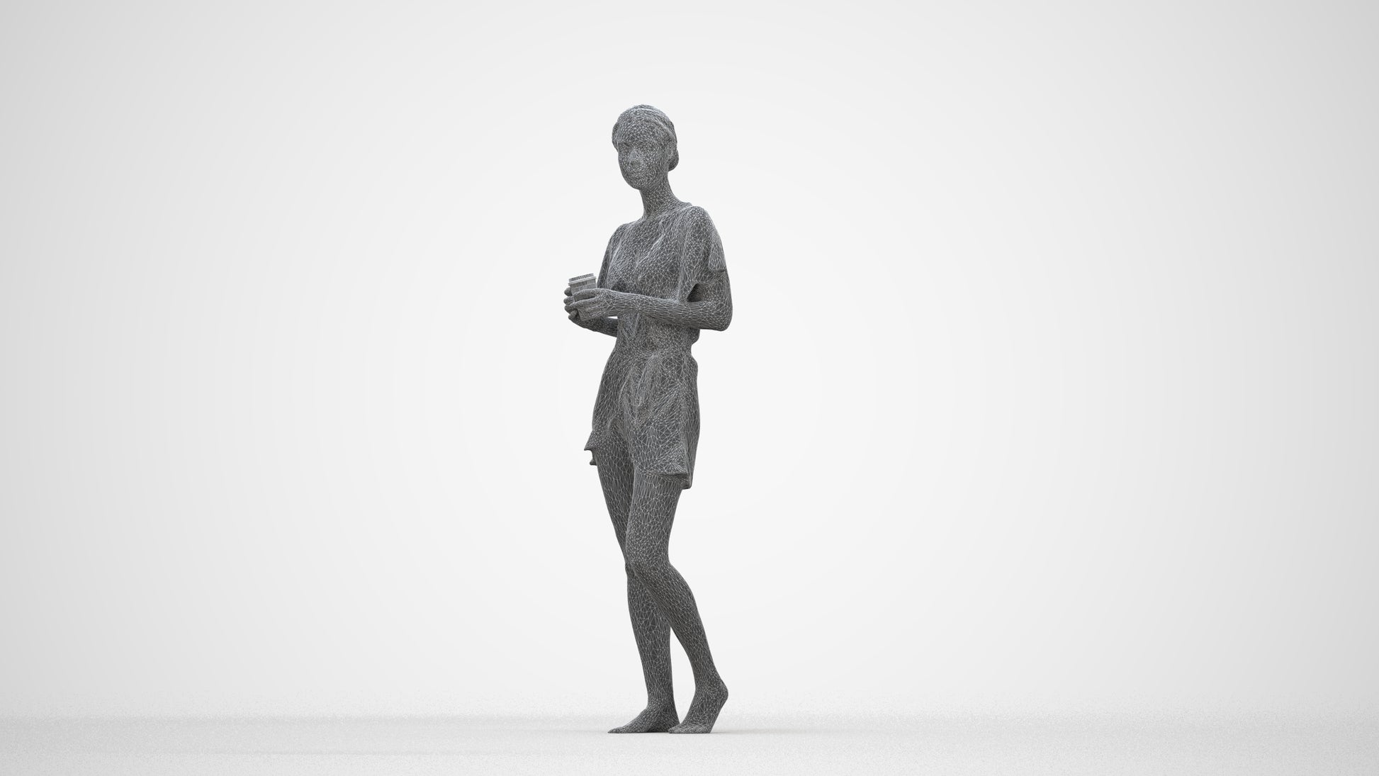 3D people model woman bathroom, scanned human for 3ds Max rendering, wireframe back view