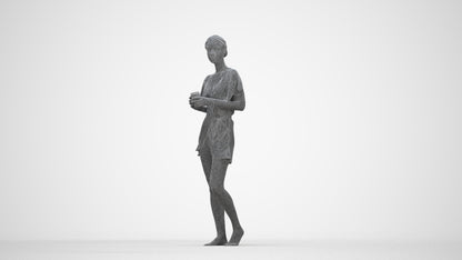 3D people model woman bathroom, scanned human for 3ds Max rendering, wireframe back view