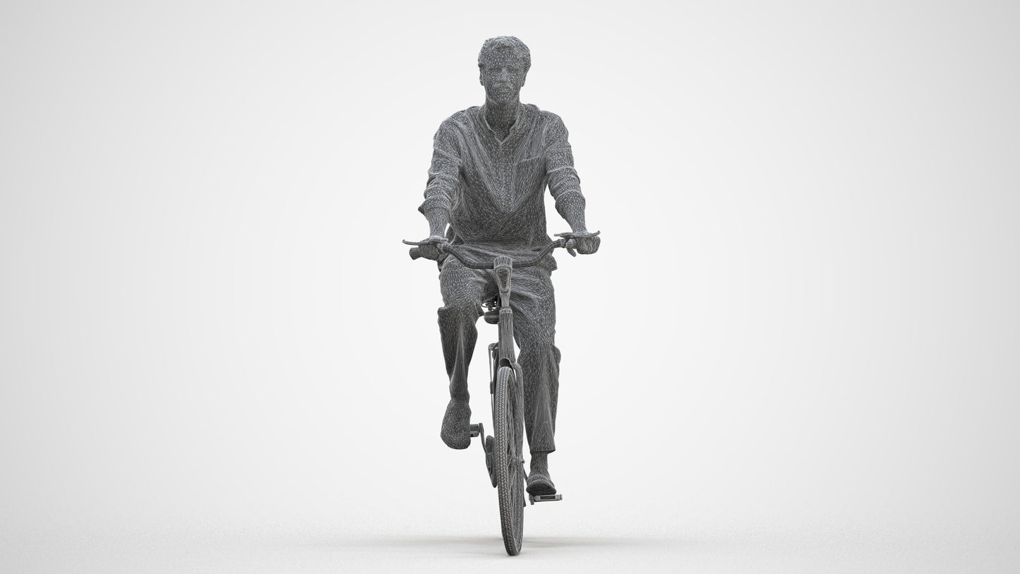 3D scanned man cycling casual, photorealistic archviz people for Enscape and SketchUp, three-quarter front view render