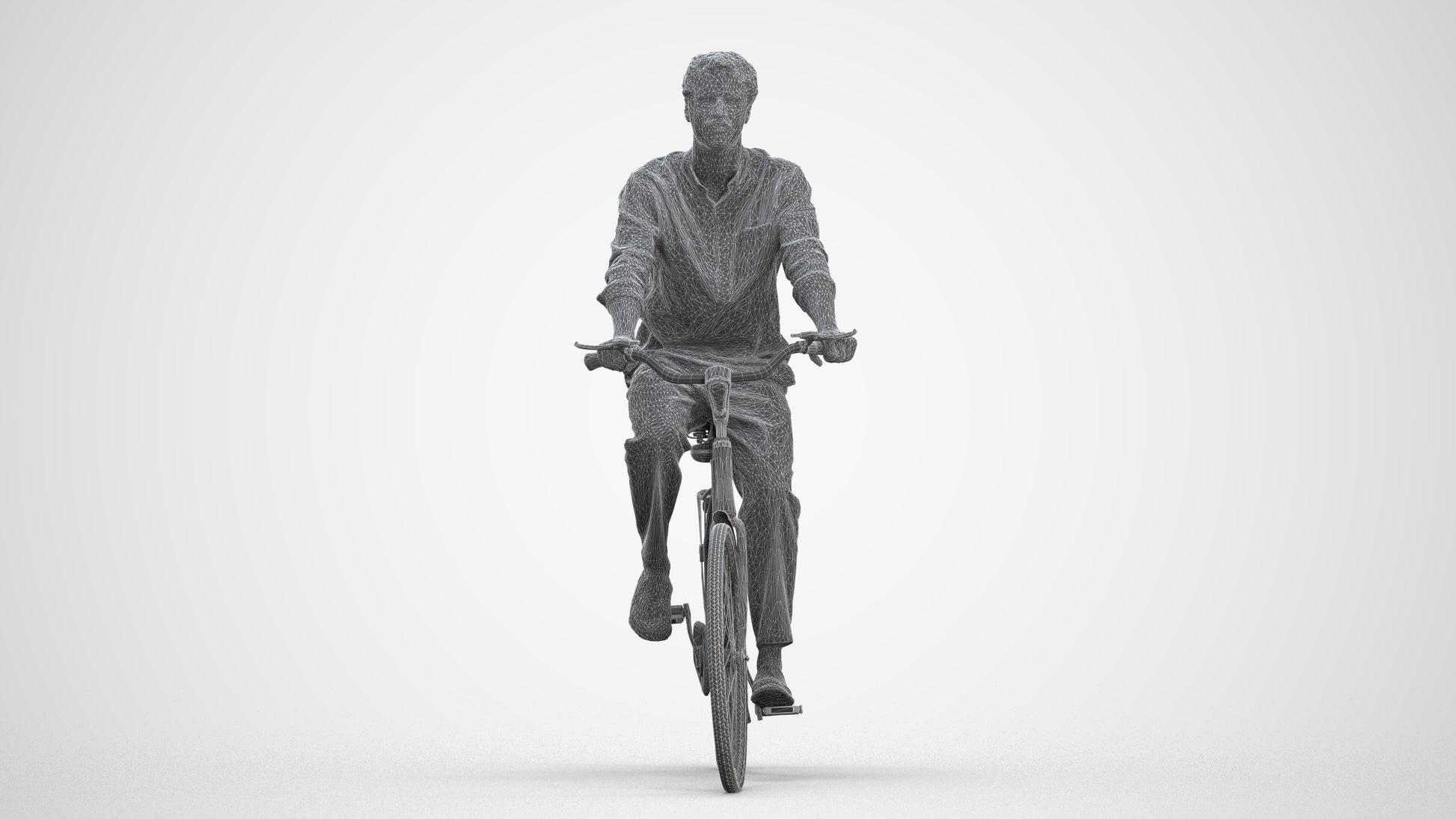 3D scanned man cycling casual, photorealistic archviz people for Enscape and SketchUp, three-quarter front view render