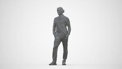 3D scanned man standing casual, photorealistic archviz people for Enscape and SketchUp, wireframe back view