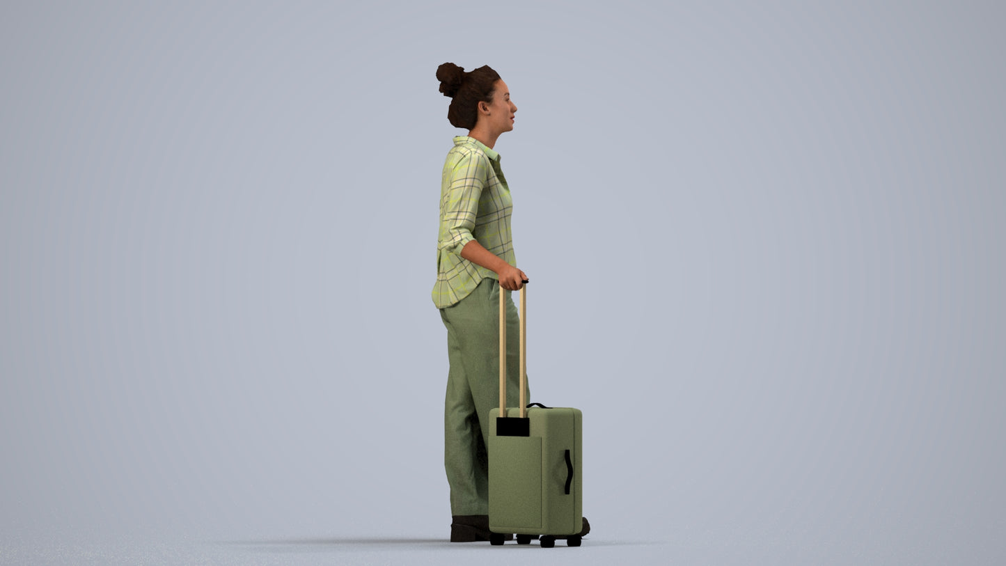 photogrammetry 3D woman casual standing, realistic human model archviz FBX, side view render