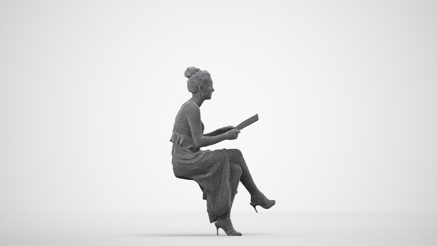 scanned 3D woman formal formalaffairs, photogrammetry people for Enscape and V-Ray, wireframe side view