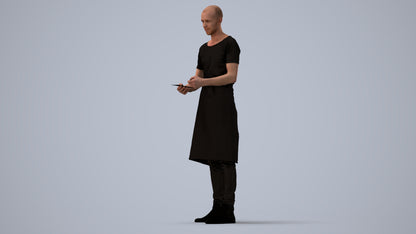 3D human model man hospitality, photogrammetry scanned person for archviz, three-quarter view render