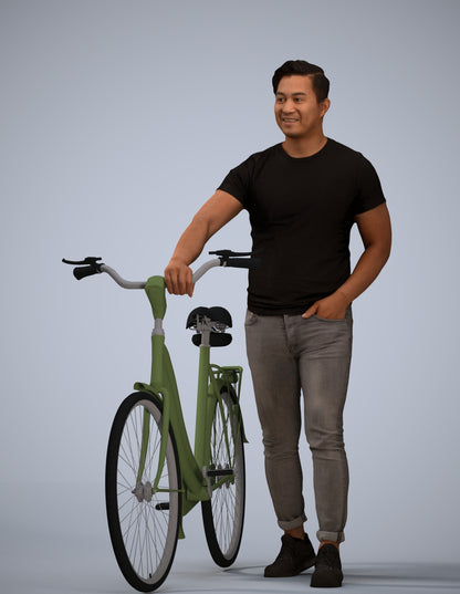 realistic 3D man casual cycling, scanned archviz people for Blender and 3ds Max