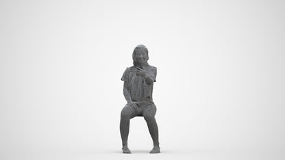 realistic 3D human woman casual sitting, archviz people FBX OBJ for Blender, three-quarter front view render