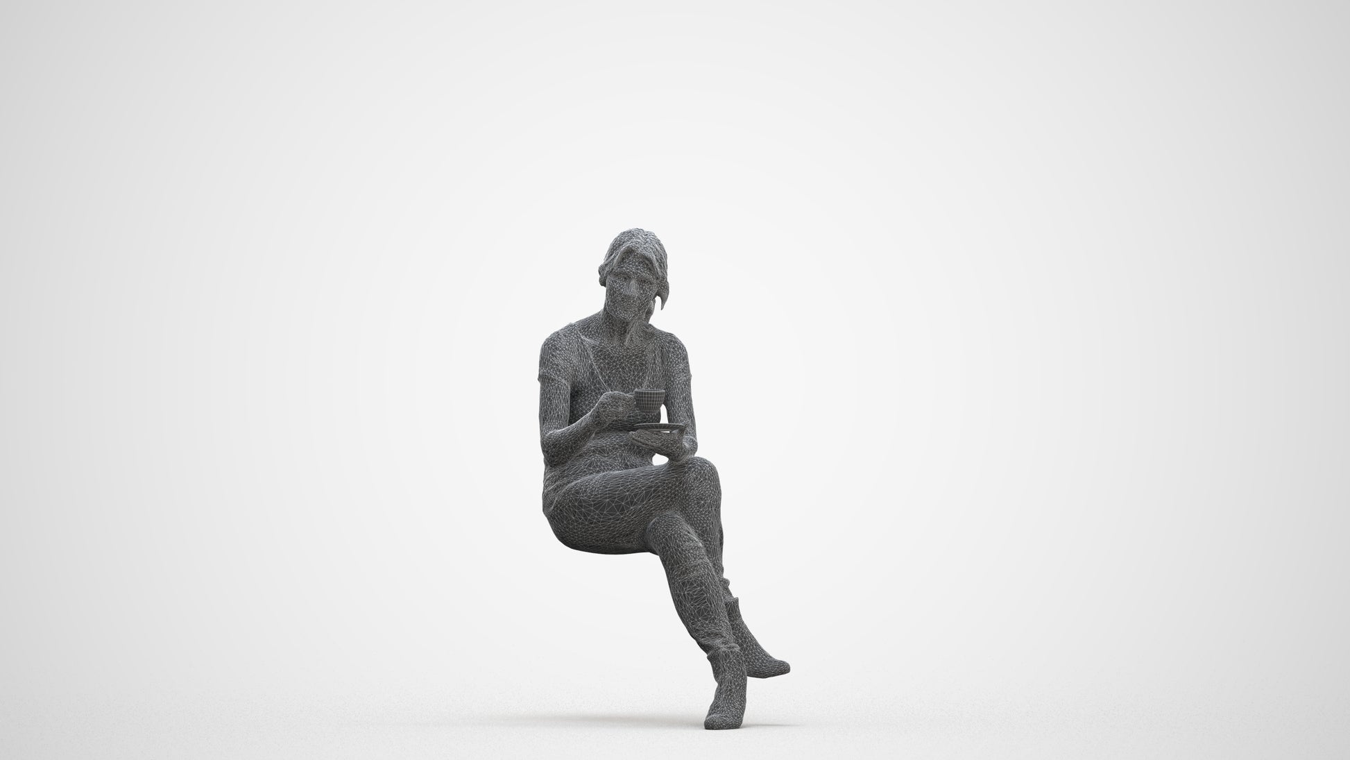 3D scanned senior woman sitting casual, photorealistic archviz people for Enscape and SketchUp