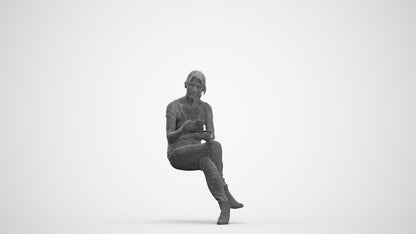 3D scanned senior woman sitting casual, photorealistic archviz people for Enscape and SketchUp