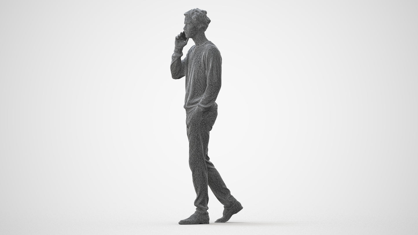 3D human model man casual walking, photogrammetry scanned person for archviz, square thumbnail