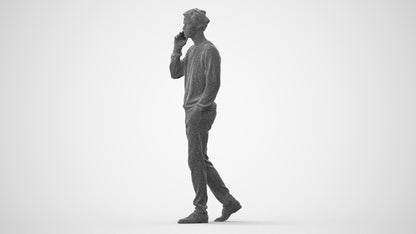 3D human model man casual walking, photogrammetry scanned person for archviz, square thumbnail